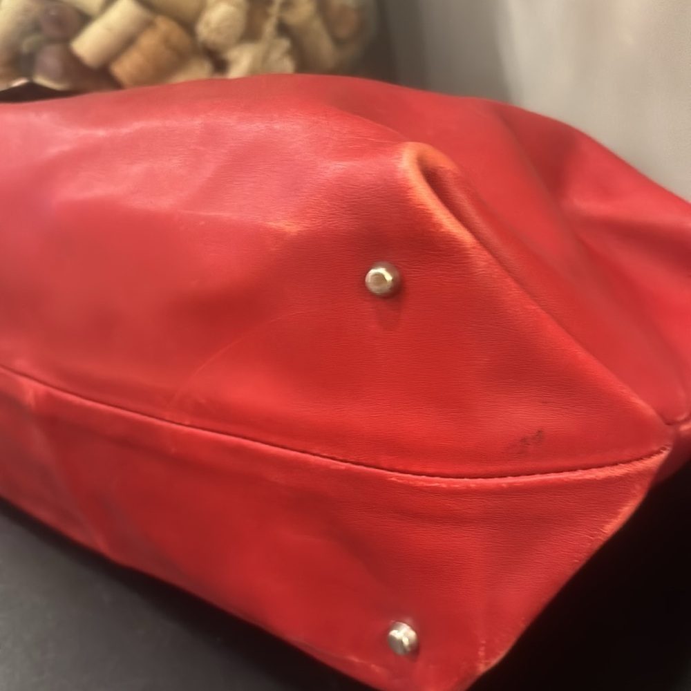Furla Red Leather Satchel with Unbranded Twilly Detail EUC - Picture 7 of 16
